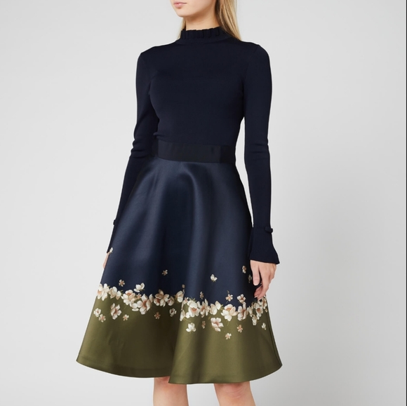 🍒NWT🍒 TED BAKER NAVY FULL SKIRTED DRESS - Picture 8 of 15